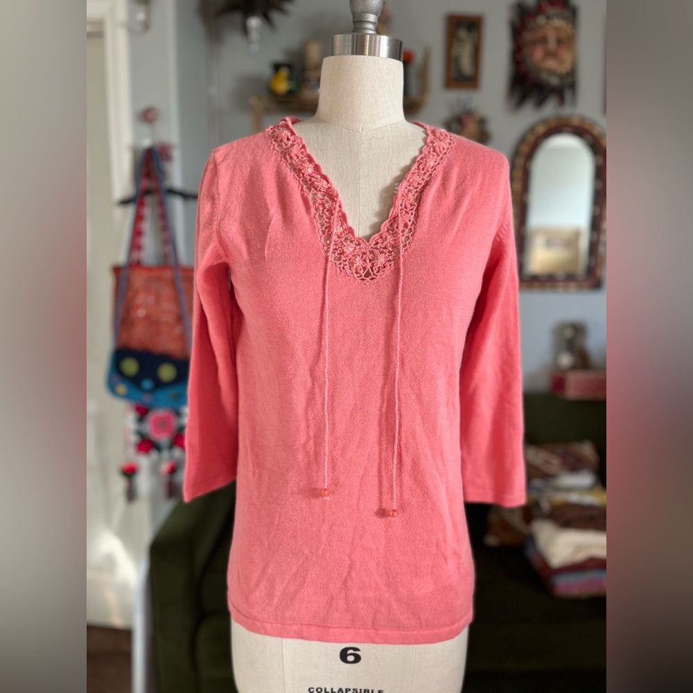 Jason Maxwell Coral crochet beaded Blouse